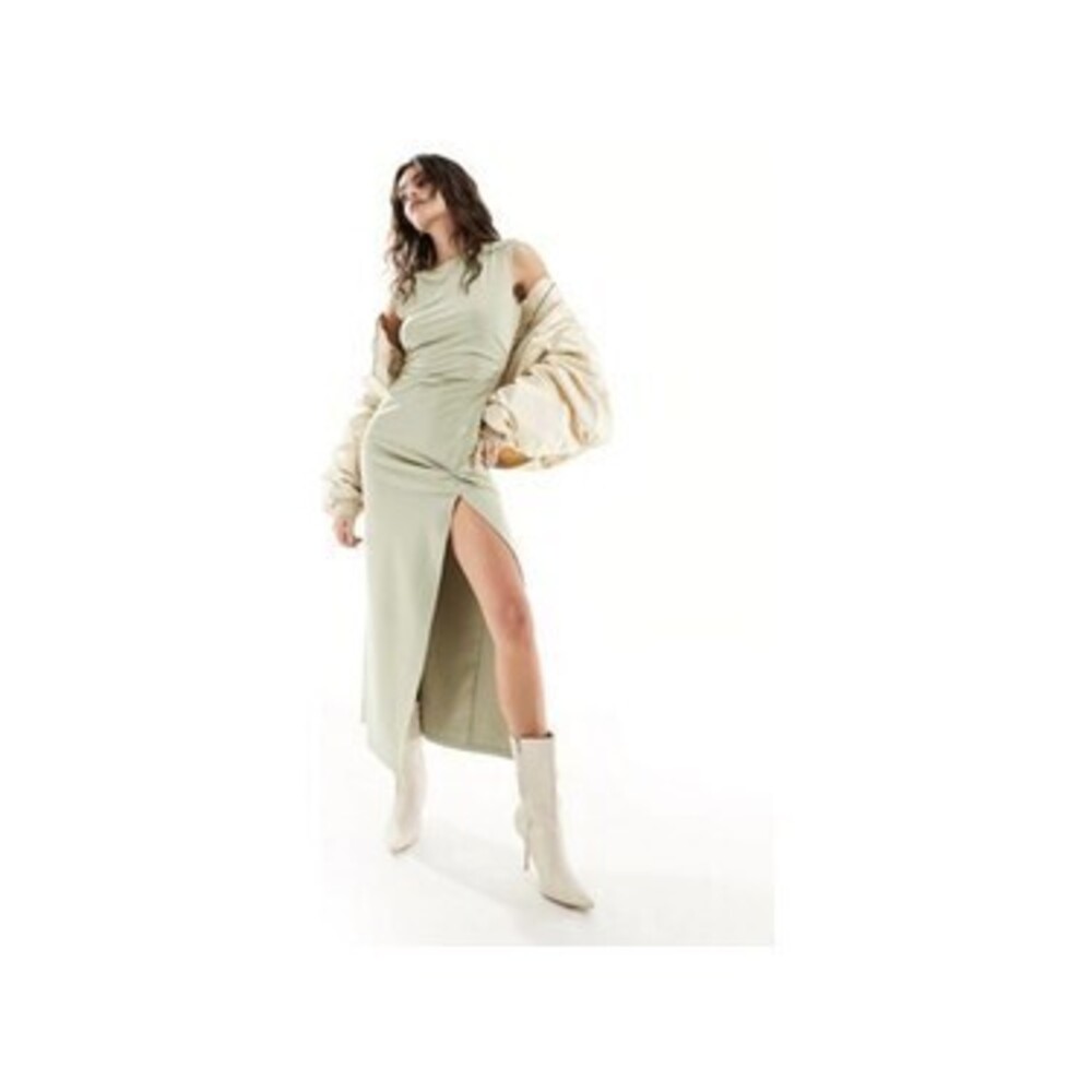 4th & Reckless sleeveless thigh split twist detail maxi dress in sage